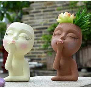 Face Planter, Head Planter, Women Faces Flower Pots, Plant Pots, Small Kissing Succulent Pots for Indoor Outdoor Plants, Cute Vase Home Decor, Brown