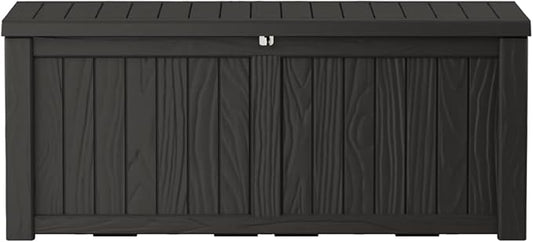 Extra-Large 150 Gallon Outdoor Chest Storage Waterproof - Outside Storage Box & Bench, Resin Deck Chest for Patio/Pool, Lockable UV-Resistant, Onyx Black
