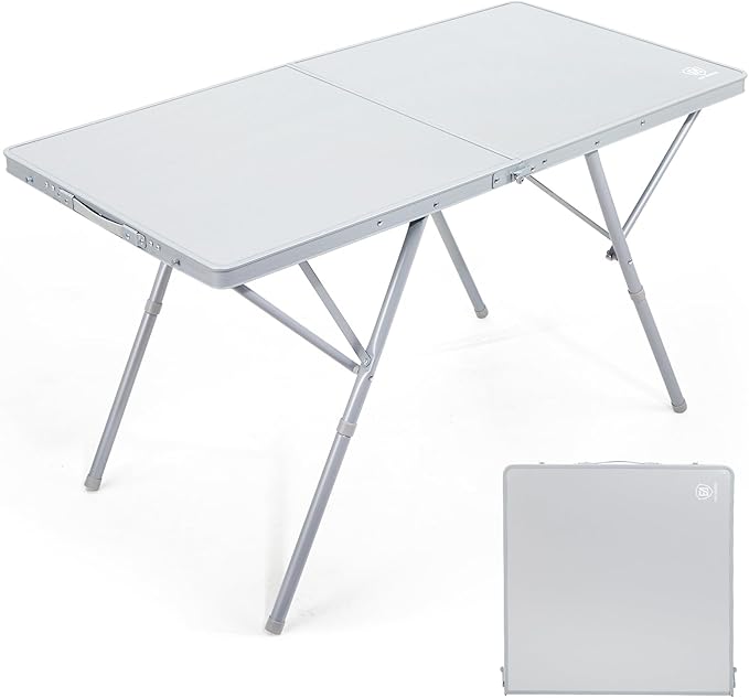EVER ADVANCED Large Camping Table for 4-6 Person, Portable Folding Aluminum Table with Carrying Handle, Suitable for BBQ, Picnic, Camping and Indoor Use, Support up to 130LBS, Silver