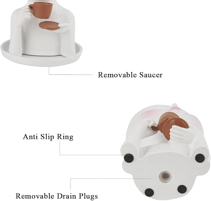 Face Planter Pots, Resin Face Planter for Indoo/Outdoor Plants,Head Planter with Drainage Hole/Removable Saucer (Coffee, White)
