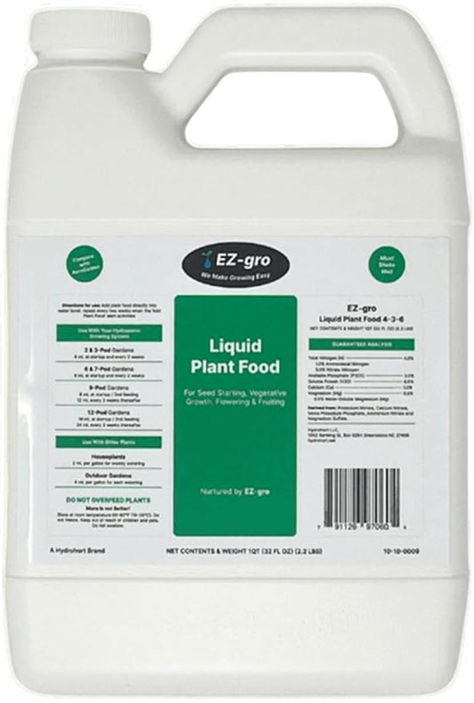 EZ-GRO Liquid Plant Food for AeroGarden, IDOO, and Hydroponic Growing System - 1 QT | All-in-One Nutrient Solution for Seed Starting, Vegetative Growth, Flowering, and Fruiting
