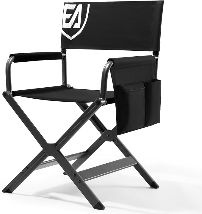 EVER ADVANCED Aluminum Lightweight Directors Chair Foldable, Folding Studio Movie Chairs Camping Event Vendor Chair, 19" Seat Height Black Fabric/Grey Frame, Support 350lbs