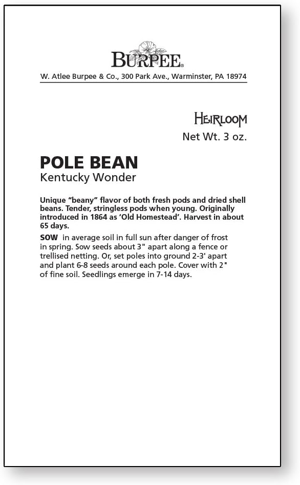 Burpee 'Kentucky Wonder' Pole Bean Seeds, 2 ounces of Non-GMO Seed, Heirloom