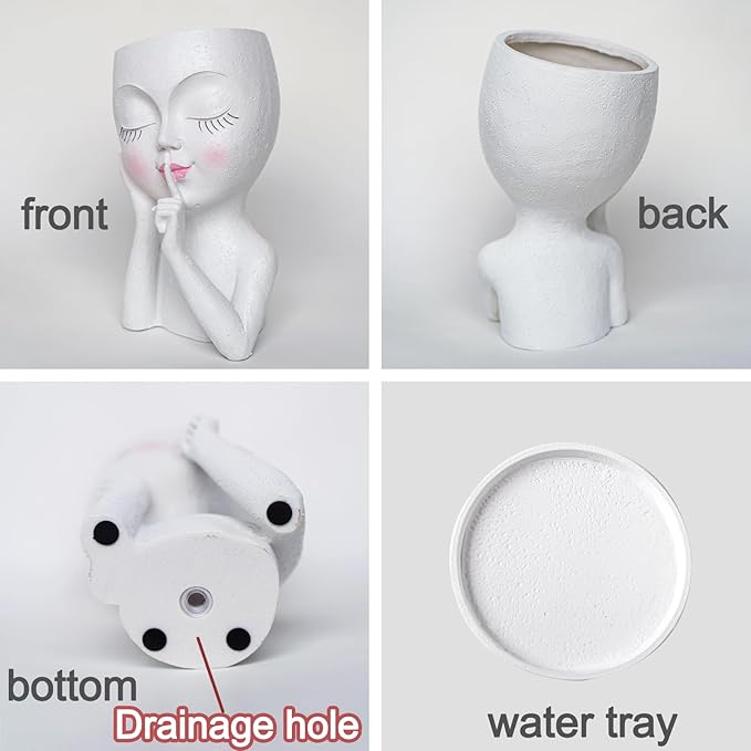 Face Planter Pot Head Planters, Lady Heads Flowerpot, Cute Girl Faces Plant Pot, Quiet Women Succulent Pots for Indoor Outdoor Plants, Modern Vase with Drainage
