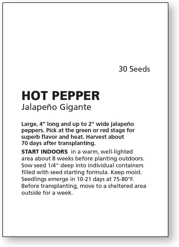 Burpee Jalapeno Gigante Hot Pepper Seeds 30 seeds