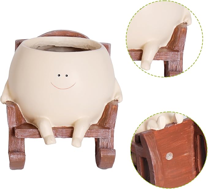 Face Planter Pots Cute Smile Flower Planter for Indoor Outdoor Plants Resin Rocking Chair Succulent Pot for String of Pearls Unique Gift on Mother's Day, Birthday, Christmas(Large)