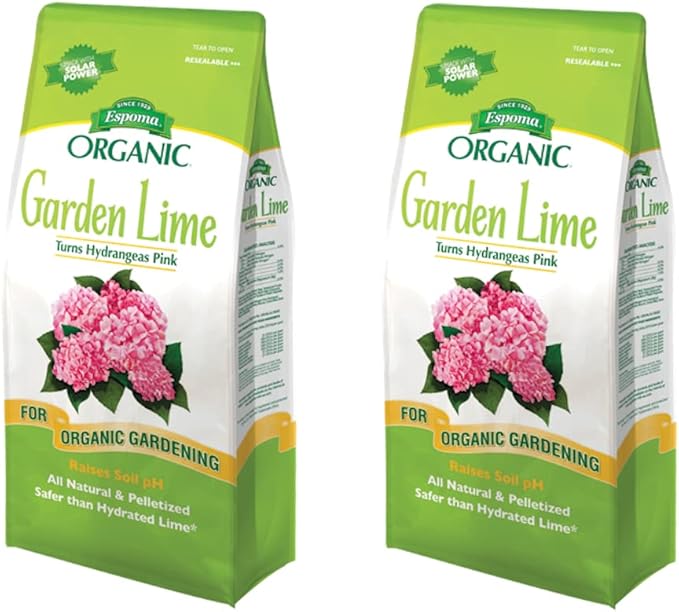 Espoma Organic Garden Lime; Raises Soil pH and Helps Turn Hydrangeas Pink! Contains pelletized dolomitic Lime and can be Used for Organic Gardening; 5 lb. Bag - 2 Pack