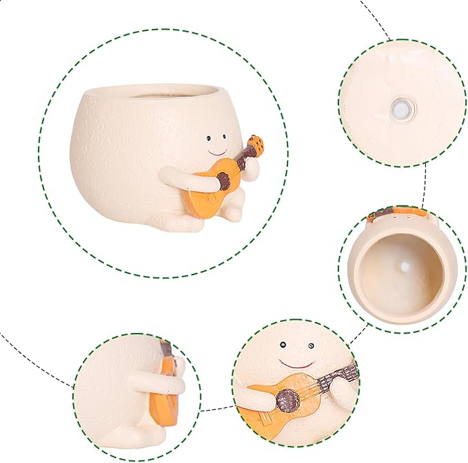 Face Planter Pots for Indoor Plants Cute Guitar Plant Pot, Smiley Face Flower Pots Succulents Planter Gift Ideal for Mother and Christmas (S)