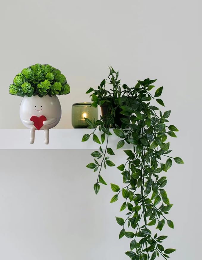 Face Planter Pots Head Cute Resin Cactus for Indoor and Outdoor Face Vase Home Decor Bookshelf Decor Unique Loving Heart Succulent Pots for Valentine's Day Mother's Day Wedding Anniversary