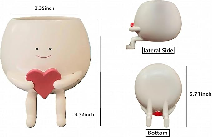 Face Planter Pots Head Cute Resin Cactus for Indoor and Outdoor Face Vase Home Decor Bookshelf Decor Unique Loving Heart Succulent Pots for Valentine's Day Mother's Day Wedding Anniversary