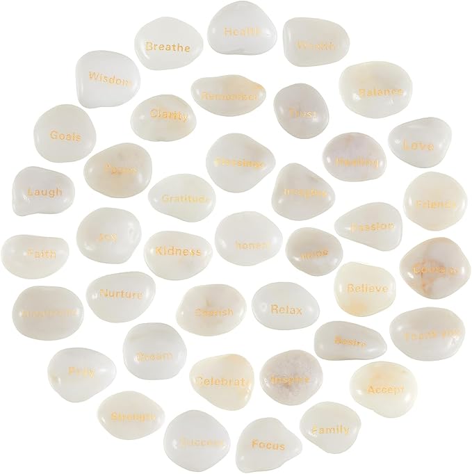 Fabbay Engraved Inspirational Stones Encouragement Motivational Rocks with Words Garden Positive Gift for Christmas Thanksgiving(White,40 Pcs)