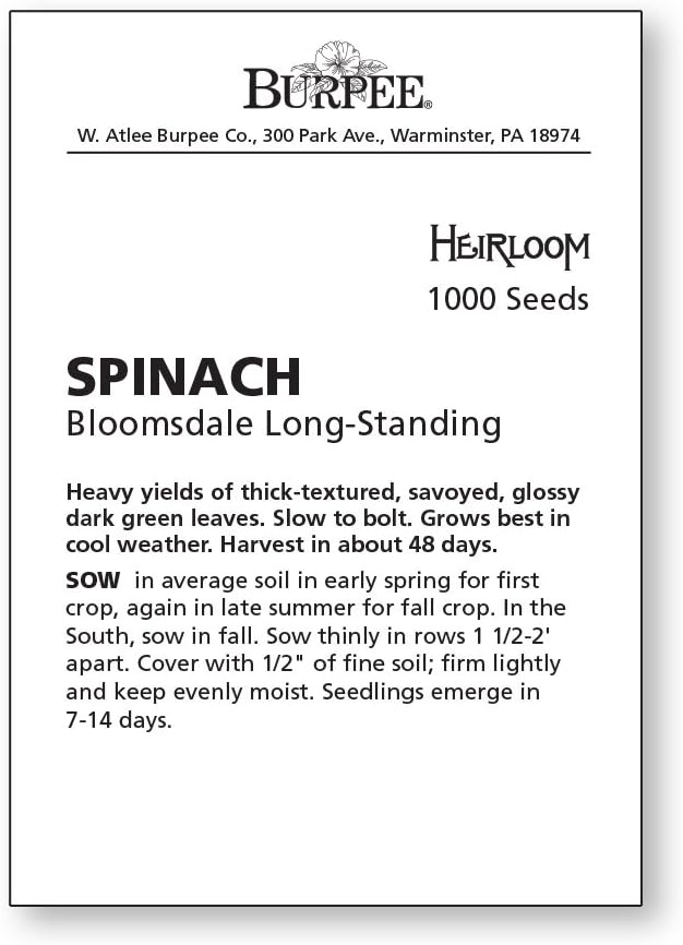 Burpee Bloomsdale Long Standing Spinach Seeds 1000 seeds