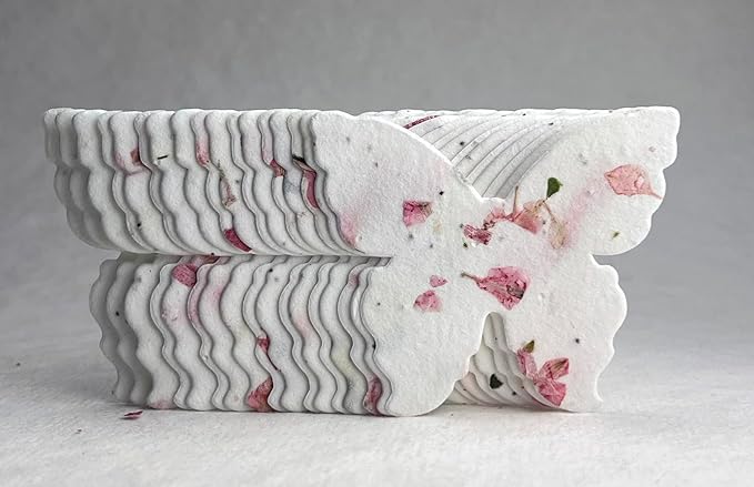 Of The Earth Handmade Paper - Wildflower Seed Paper Butterfly Shape - Large 3" - Set of 24 (52s Pink Petal & Chard)