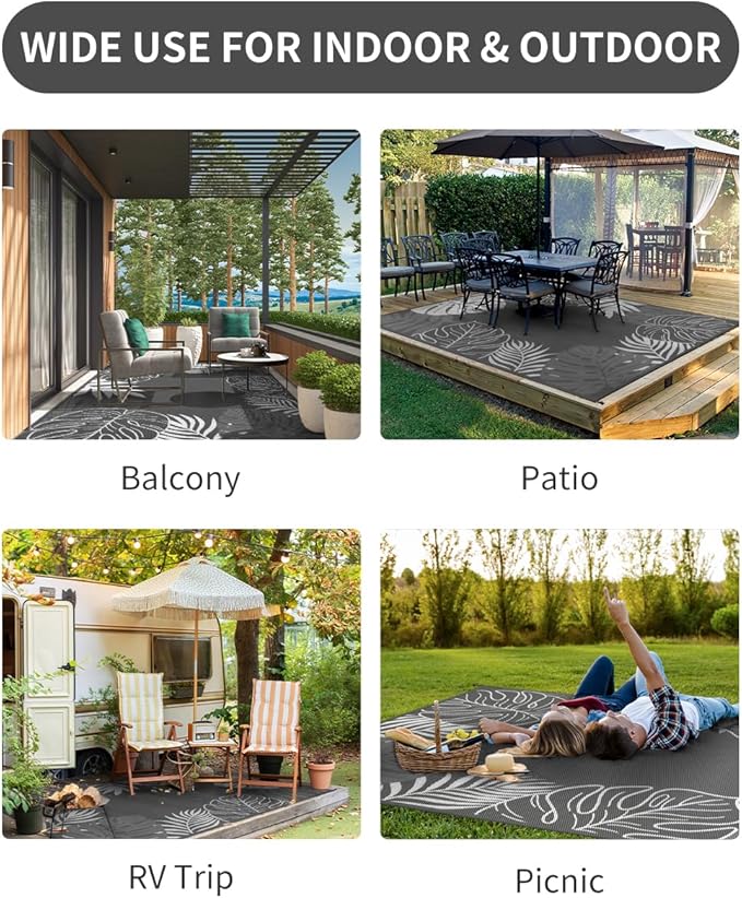 COCOER Tropical Outdoor Rug 8x10 Reversible-Waterproof Patio Rug-Quick Dry Outdoor Carpet-Outdoor Area Rugs Indoor Outdoor Rugs-Outside Rug Patio Decor for Porch Deck Balcony Backyard