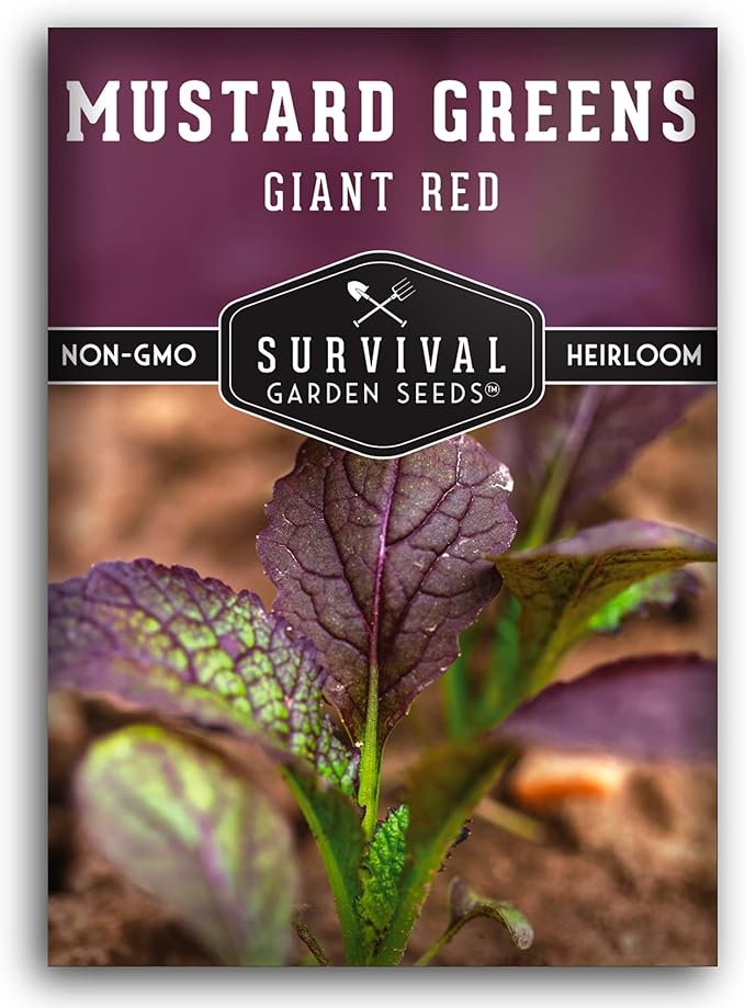 Survival Garden Seeds - Giant Red Mustard Greens Seed for Planting - Packet with Instructions to Plant and Grow Spicy Brassica Juncea Leaves in Your Home Vegetable Garden - Non-GMO Heirloom Variety