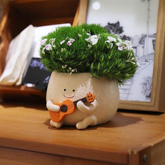 Face Planter Pots for Indoor Plants Cute Guitar Plant Pot, Smiley Face Flower Pots Succulents Planter Gift Ideal for Mother and Christmas (S)