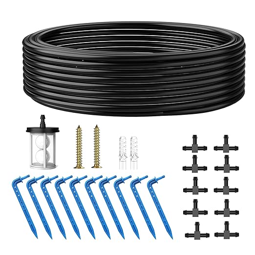 Expansion Irrigation Kit for Solar Irrigation System, Automatic Drip Irrigation System Accessories with 10-Meter Irrigation Hose,10 Irrigation Drippers,10 Tees and Filter for Garden Irrigation