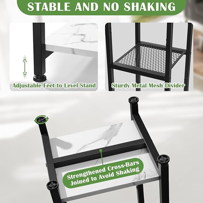 Extra Tall Plant Stand Indoor,40 Inch Plant Stands,3 Tier Metal Plant Stand with Heavy Duty Wood and Metal Mesh Shelf,Marble White and Black