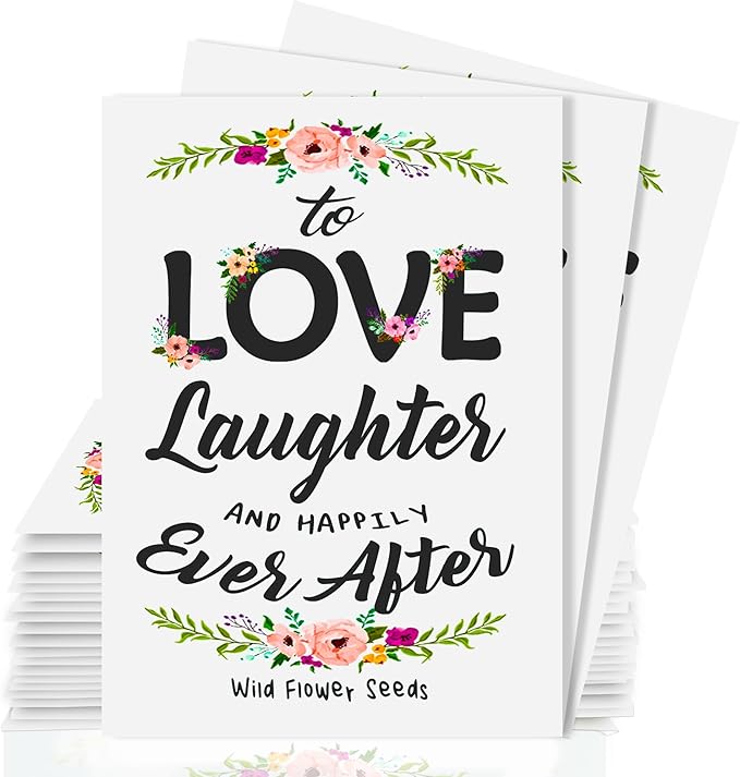 Pre-Filled Wildflower Seed Packet for Wedding Favor Baby Showers Bridal Shower Love Laughter and Happily Ever After Party Favors for Guests - Plant Year-Round Seed Mix - White Pack of 20