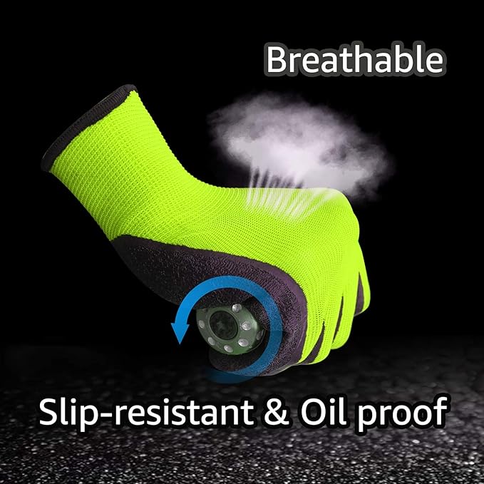 Evridwear Crinkle Latex Rubber Hand Coated Safety Work Gloves for Men Women General Multi Use Construction Warehouse Gardening Assembly Landscaping (Medium,12 Pairs Pack)