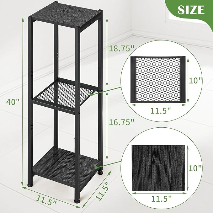 Extra Tall Plant Stand Indoor,40 Inch Plant Stands,3 Tier Metal Plant Stand with Heavy Duty Wood and Metal Mesh Shelf,Black