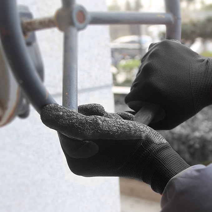 Evridwear Crinkle Latex Rubber Hand Coated Safety Work Gloves for Men Women General Multi Use Construction Warehouse Gardening Assembly Landscaping (M-Size Sizing) 12 Pairs Pack