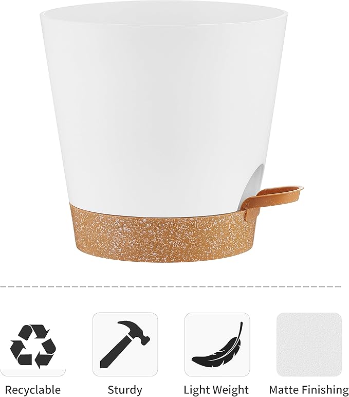 FaithLand 2-Pack 9 Inch Planter Pots for Indoor Outdoor Plants, Self Watering Flower Pots with Deep Reservoir, White with Terracotta …