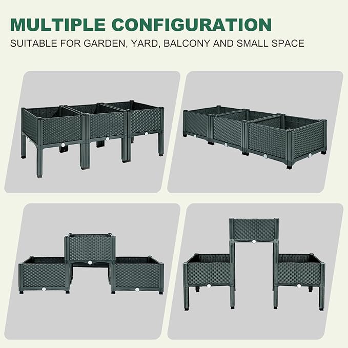 Emalie Raised Garden Beds Elevated Plastic Planter Box with Drainage Plugs Perfect for Vegetables Flowers Herbs Growing Outdoor, 47.2" Lx15.7 Wx16.5 H Grey