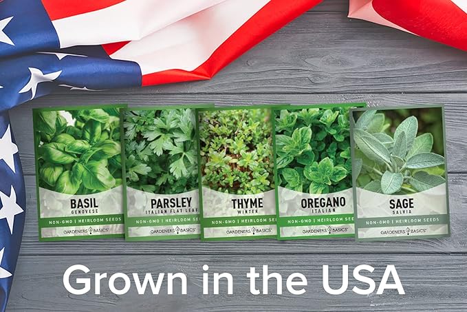 Gardeners Basics, Italian Herb Seeds for Planting 5 Variety Herbs Seed Packets Including Italian Flat Leaf Parsley, Sage, Oregano, Thyme, Basil - Great for Kitchen Herb Garden, Hydroponics Heirloom