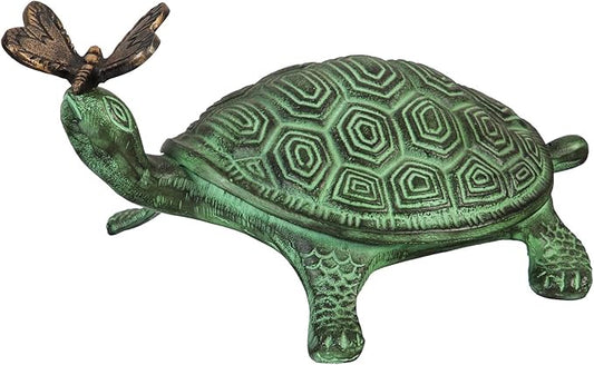 Evergreen Garden Beautiful Summer Turtle and Butterfly Metal Garden Statue - 9 x 14 x 7 Inches Fade and Weather Resistant Outdoor Decoration for Homes, Yards and Gardens