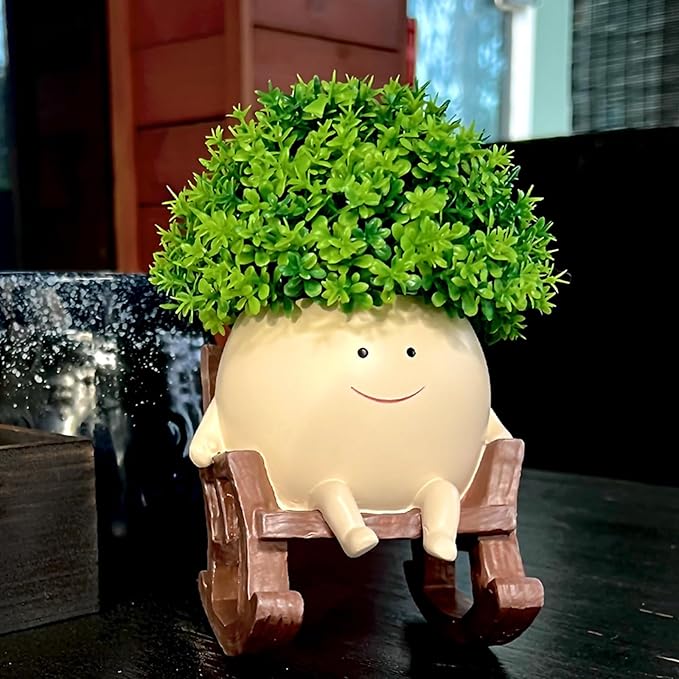 Face Planter Pots Cute Smile Flower Planter for Indoor Outdoor Plants Resin Rocking Chair Succulent Pot for String of Pearls Unique Gift on Mother's Day, Birthday, Christmas(Small)