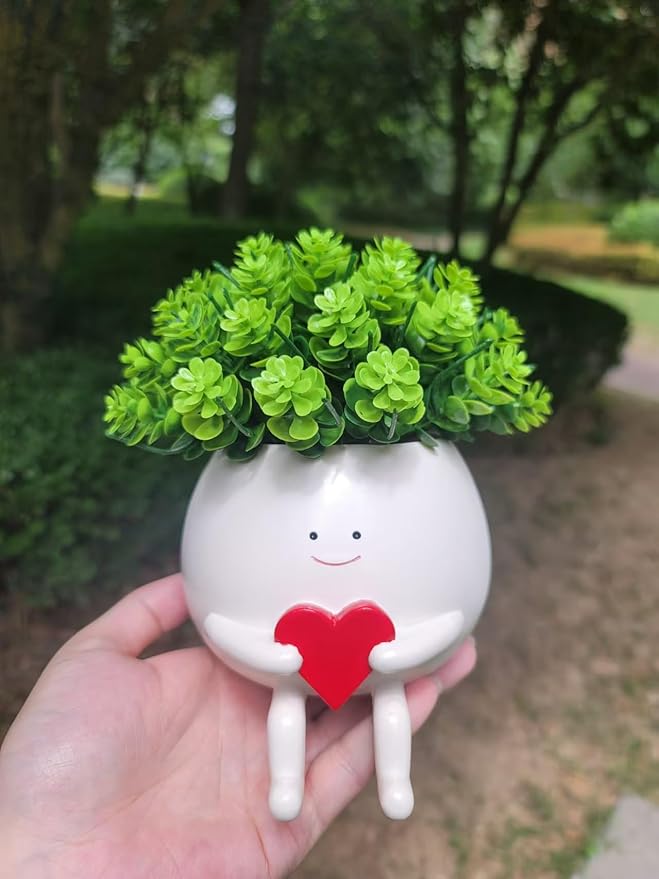 Face Planter Pots Head Cute Resin Cactus for Indoor and Outdoor Face Vase Home Decor Bookshelf Decor Unique Loving Heart Succulent Pots for Valentine's Day Mother's Day Wedding Anniversary