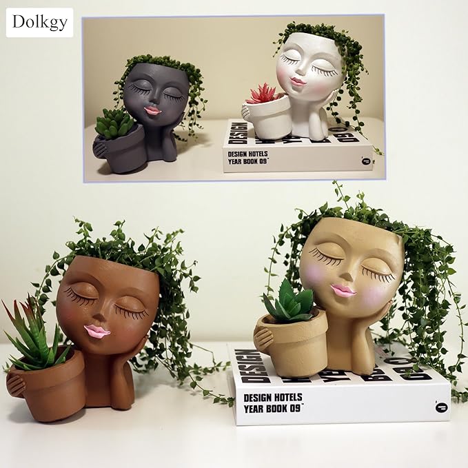 Face Flower Pot Head Planter, Black Woman Unique Planters for Indoor Outdoor Plants, Novelty Plant Pots Lady Vase with Drainage Hole Home Garden Succulents Cactus