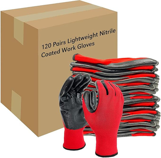 Evridwear Work Gloves with Grip Rubber Coated for Men Women Warehouse Mechanic,12 Pairs Bulk