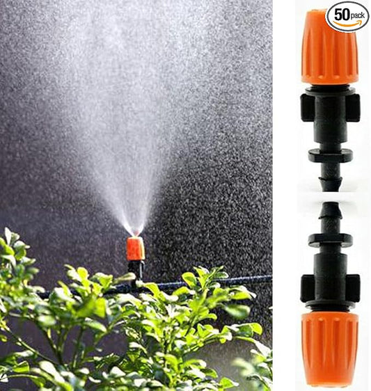 FADDARE 50pcs Garden Irrigation Misting Dripper Set, Adjustable Flow, Black+Orange, Engineering Plastics