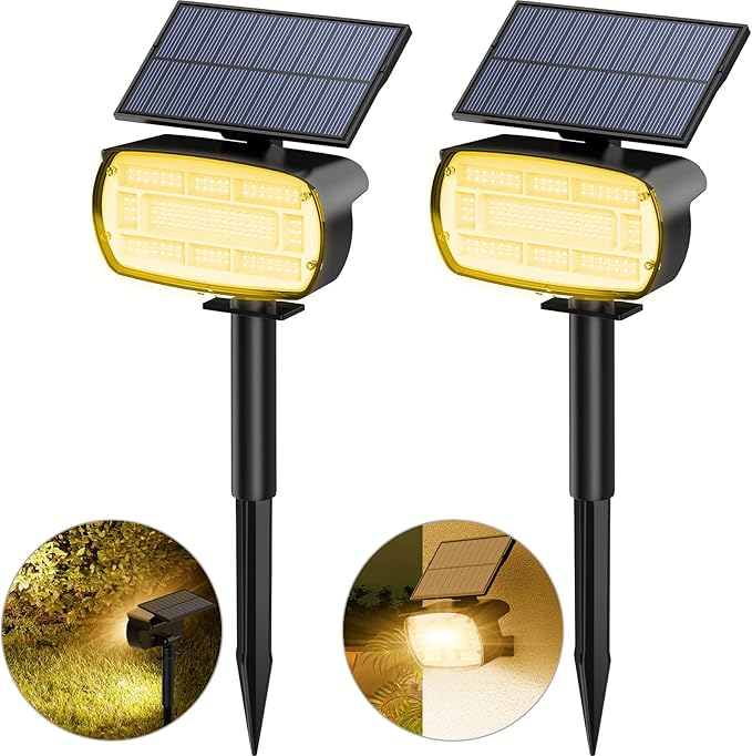 Fabrito Solar Spot Lights Outdoor 136 LEDs, Large Area Lighting Solar Lights Outdoor, 2 Pack IP65 Waterproof Landscape Spotlights Auto On/Off for Yard, Garden, Pathway, Plants,Tree (Warm White)