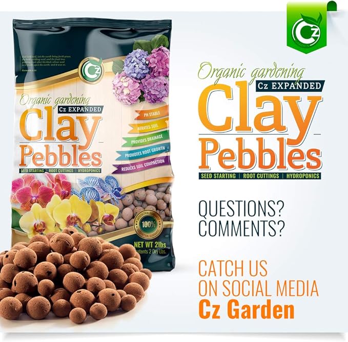 Expanded Clay Pebbles Grow Media for Orchids, NFT DWC Hydroponics, Aquaponics, Aquaculture LECA Plant Garden Soil Conditioner Amendment Ceramsite Aggregate (10 LB Cz Expanded Clay Pellets)