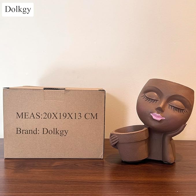 Face Flower Pot Head Planter, Black Woman Unique Planters for Indoor Outdoor Plants, Novelty Plant Pots Lady Vase with Drainage Hole Home Garden Succulents Cactus