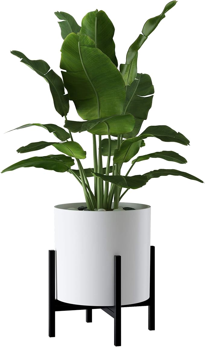FaithLand Plant Pot 14 inch - Perfectly Fits Mid-Century Modern Plant Stand - Drainage Plug and Drainage Mesh Screen - Matte White