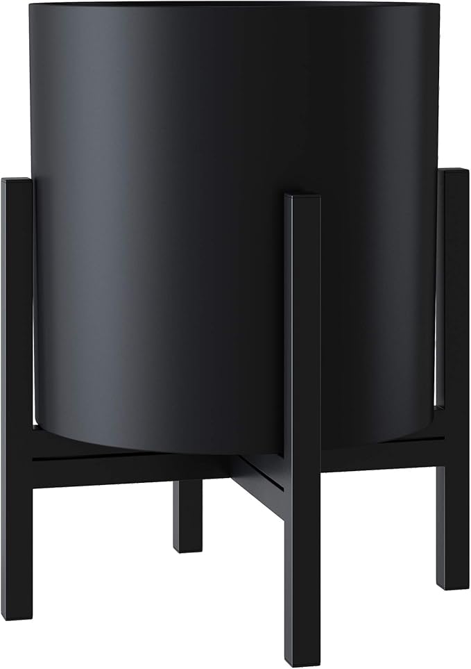 FaithLand Plant Pot 12 inch - Perfectly Fits Mid-Century Modern Plant Stand - Drainage Plug and Drainage Mesh Screen - Matte Black