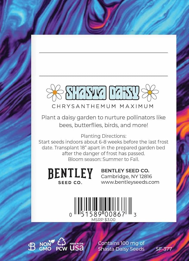 25 Earth Day 2025 Holiday Seed Packets (Earth Day Swirl - Shasta Daisy Seed Packets)