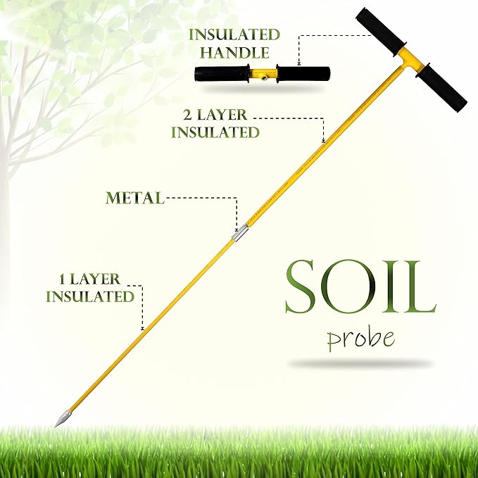 FEBTECH - Septic Tank Probe - Insulated Metal Soil Probe Rod - 60-Inch Long Overall, 3/8" Septic Tank Finder Probing Rod,T-Handle Septic Tank Locator Tool for Gardening, Agriculture, Septic Systems