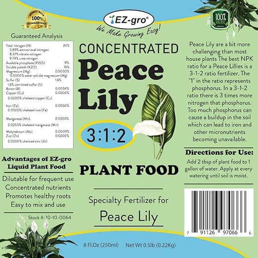 EZ-GRO Peace Lily Fertilizer for Indoor Plants - Concentrated Liquid Plant Food with The Ratio of 3 1 2 NPK Fertilizer | Perfect for Indoor Plant Food, 8 Fl.Oz (250 ml)