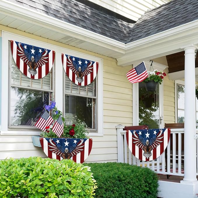 FLAGWIX American Flag Patriotic Eagle American Non-Pleated Fan Flag TPT1636F, 1.5x3 ft, 4 Pack Suitable for Outdoor and Indoor