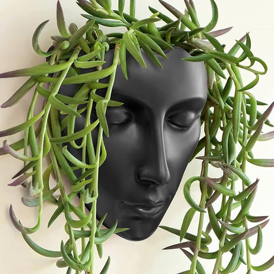 Face Vase,Ceramic Female Form Vase,Modern Sculpture Planter Pot,Human Face Dried Flower Shaped Vase,Wall Hanging Plant Pot for Home Decor Centerpieces, Office or Outdoor Hanging Decor
