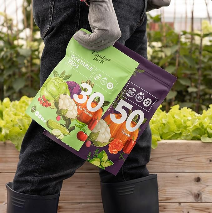 Garden Pack Seeds Pouch - 50 Varieties of Herb, Flower & Vegetable Seeds for Planting - 25,000 Non GMO Heirloom Seeds - Garden Seeds for Vegetable Garden