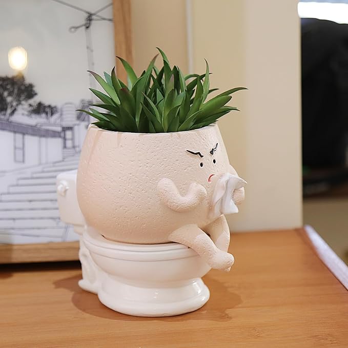 Face Planter Pots Funny Toilet Plant Pot for Indoor Plants, Cute Face Head Flower Pots Quirky Succulent Planters Gift Ideal for Home, Office, Christmas