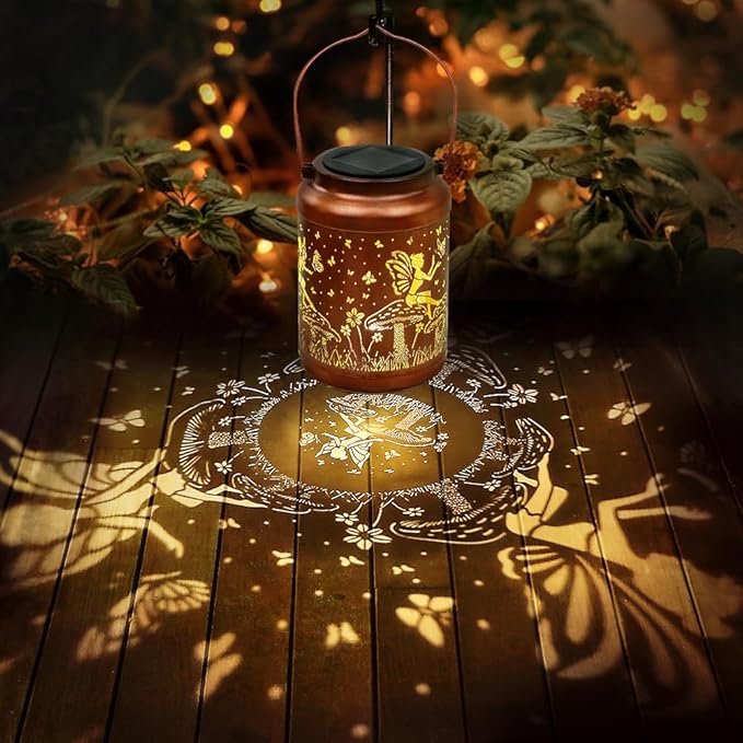 Fairy Solar Lanterns Outdoor Waterproof Hanging Solar Lights Gifts for Women Mom Metal LED Decorative Lantern for Yard Patio Pathway,Porch,Landscape,Lawn Garden Decor for Outside