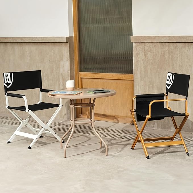 EVER ADVANCED Aluminum Directors Chair, Folding Studio Movie Chairs Camping Event Vendor Chair, 19" Seat Height Black Fabric/Golden Frame, Support 350lbs