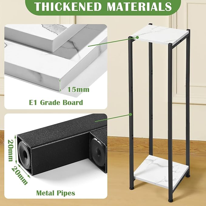 Extra Tall Plant Stand Indoor,40 Inch Plant Stands,2 Tier Metal Plant Stand with Heavy Duty Wood,Marble White and Black
